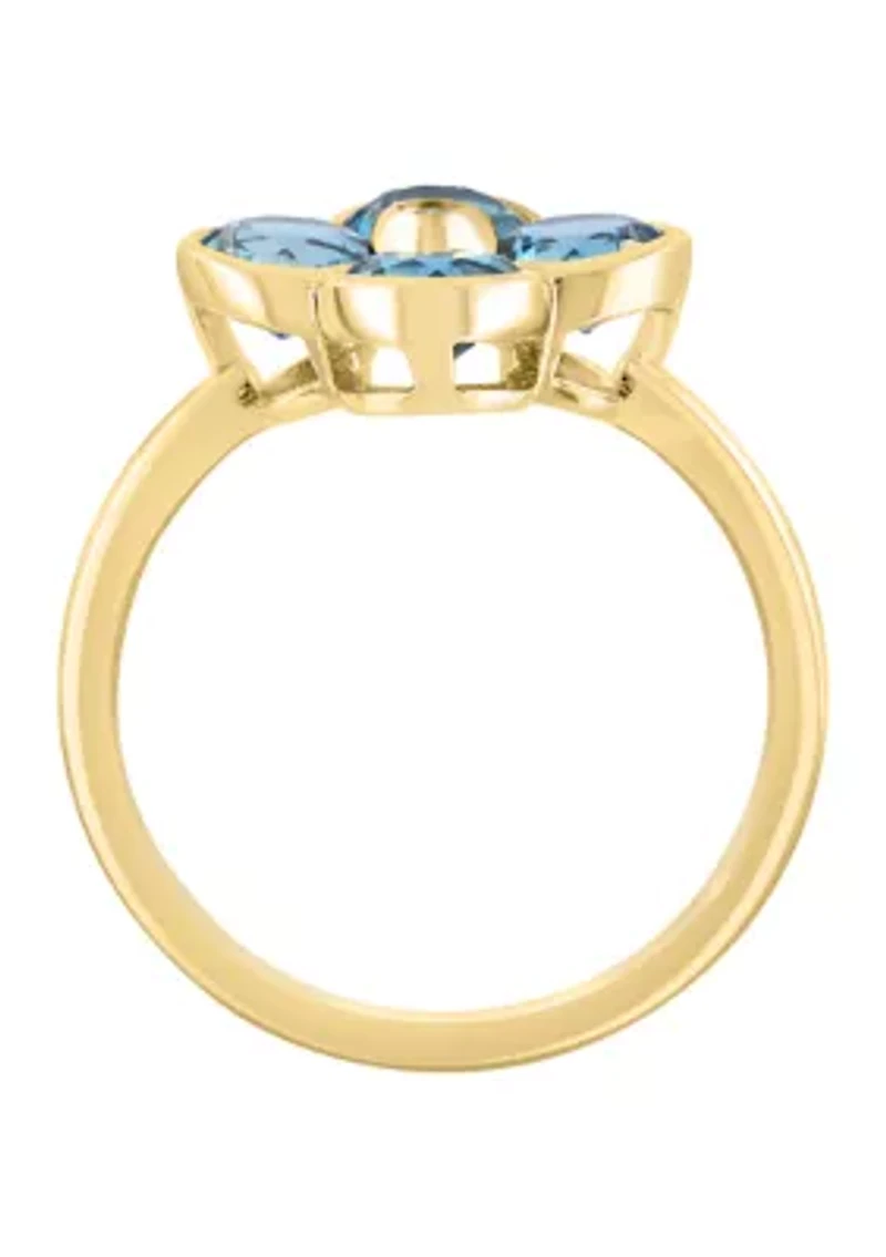 Diamond and Blue Topaz Flower Ring in 14K Yellow Gold