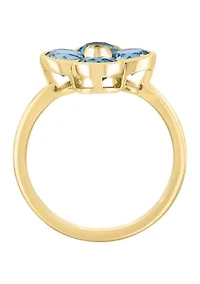 Diamond and Blue Topaz Flower Ring in 14K Yellow Gold