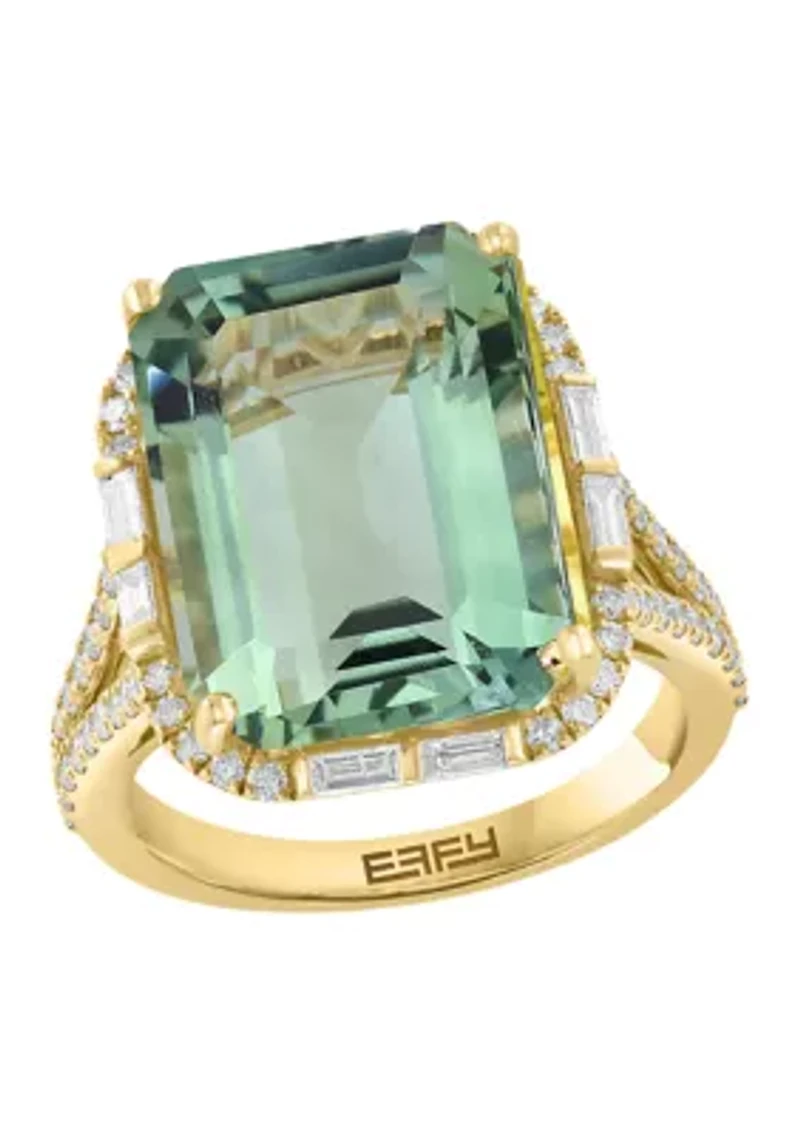 Diamond and Green Amethyst Ring in 14K Yellow Gold