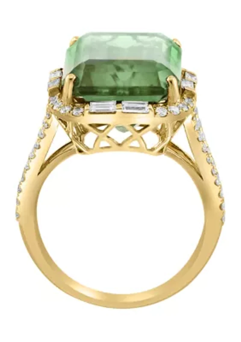 Diamond and Green Amethyst Ring in 14K Yellow Gold