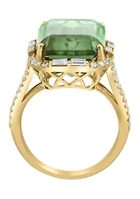 Diamond and Green Amethyst Ring in 14K Yellow Gold