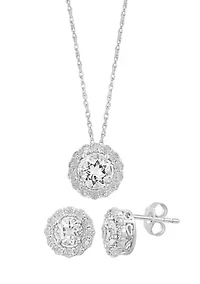 925 Sterling Silver Diamond, White Topaz Set