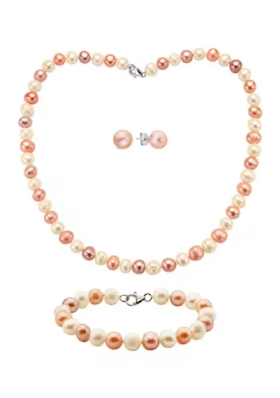 Sterling Silver Multi Hued Freshwater Pearl Set