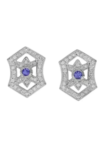 14K White Gold Diamond and Tanzanite Earrings 