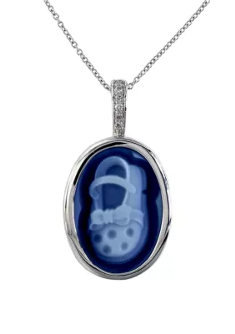 14K White Gold Diamond and Agate Pendant