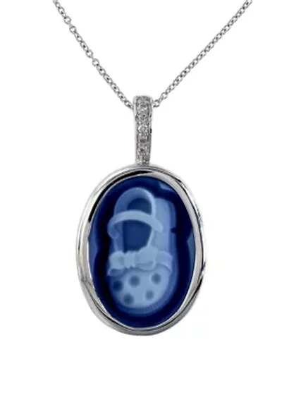 14K White Gold Diamond and Agate Pendant