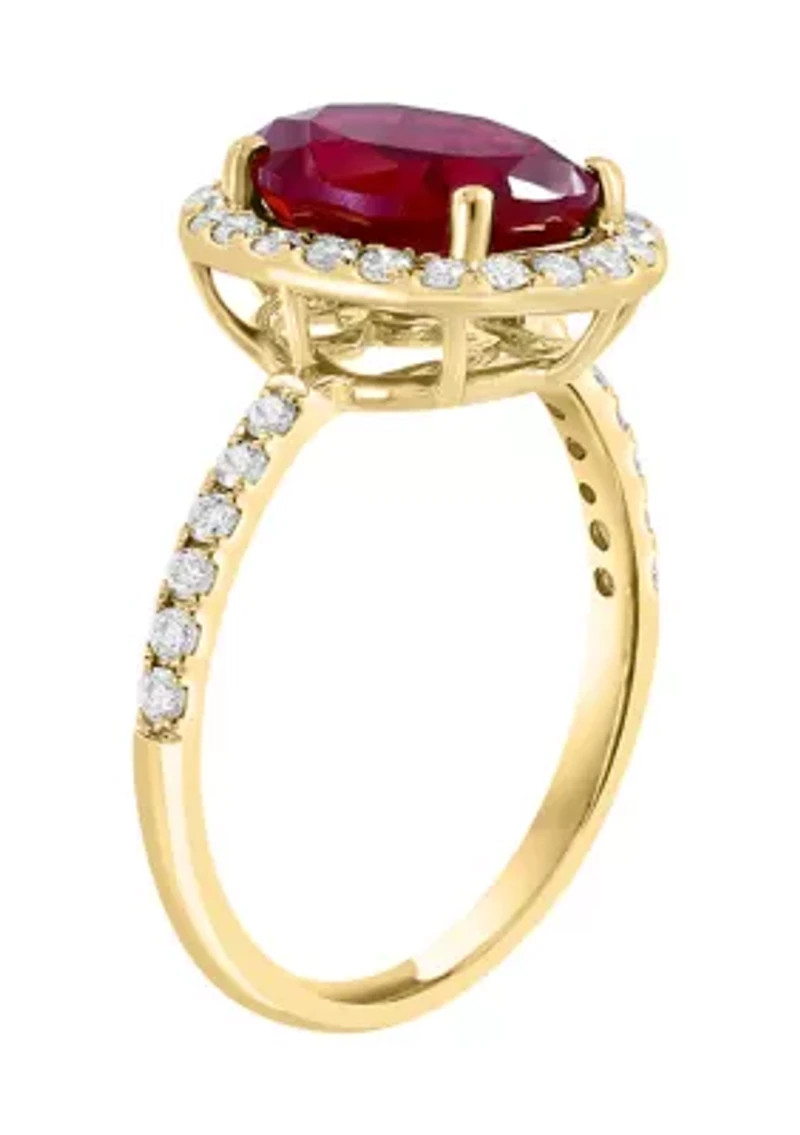 Lab Grown Diamond and Ruby Ring 14K Yellow Gold