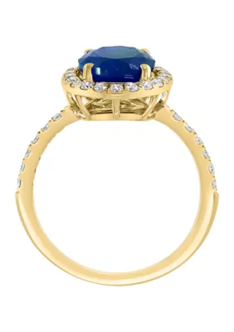Lab Grown Diamond and Sapphire Ring 14K Yellow Gold