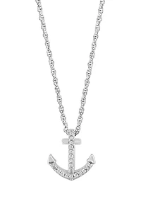 Sterling Silver Diamond Anchor Pendant 