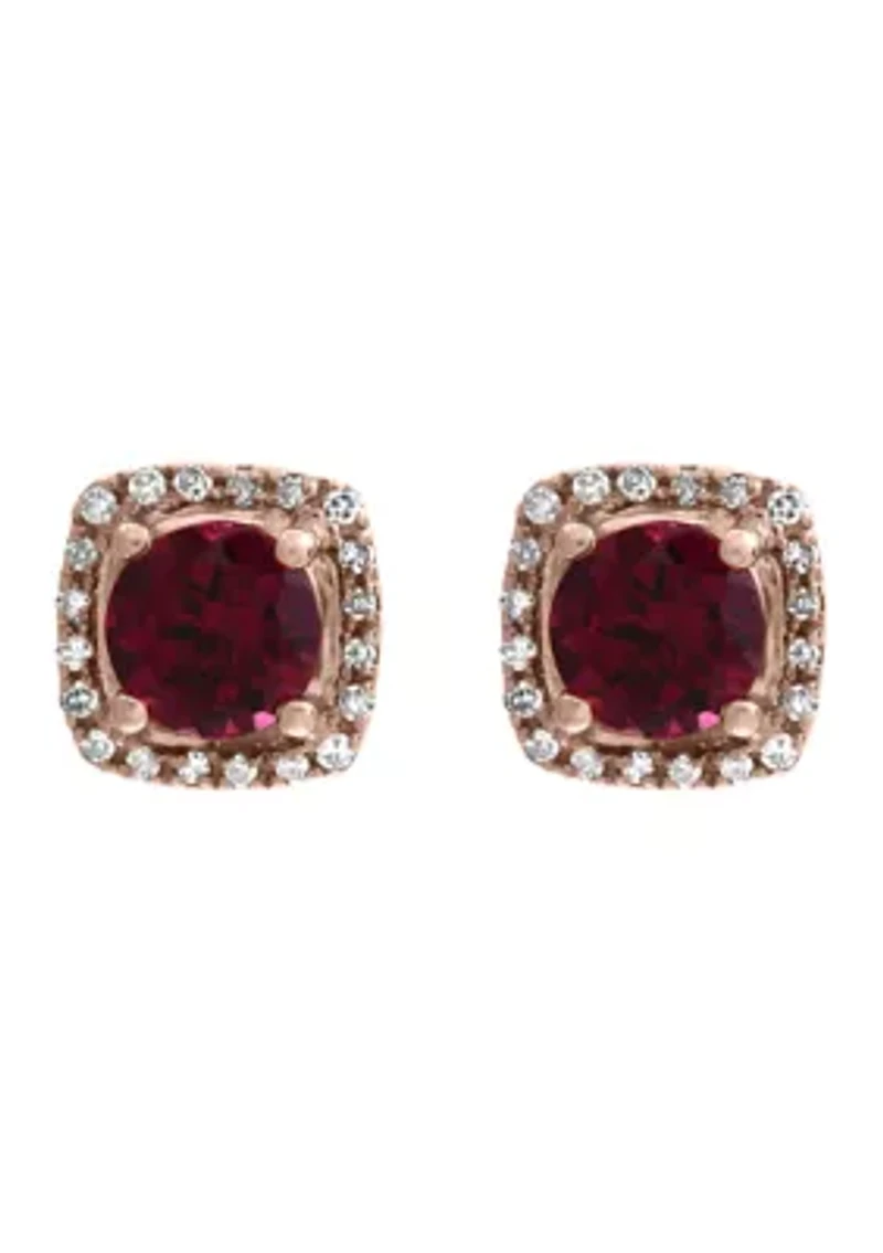 14K Rose Gold Diamond, Rhodolite Earrings