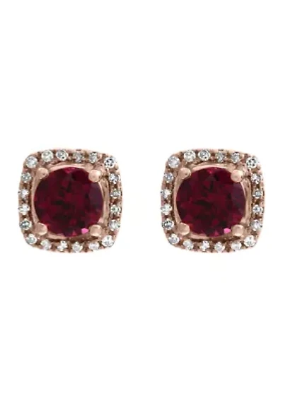 14K Rose Gold Diamond, Rhodolite Earrings