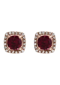 14K Rose Gold Diamond, Rhodolite Earrings