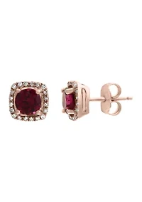 14K Rose Gold Diamond, Rhodolite Earrings