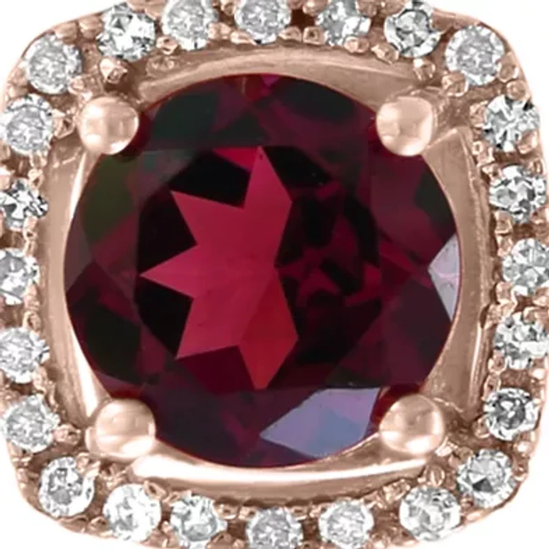  Diamond and Rhodolite Pendant Necklace in 14K Rose Gold 