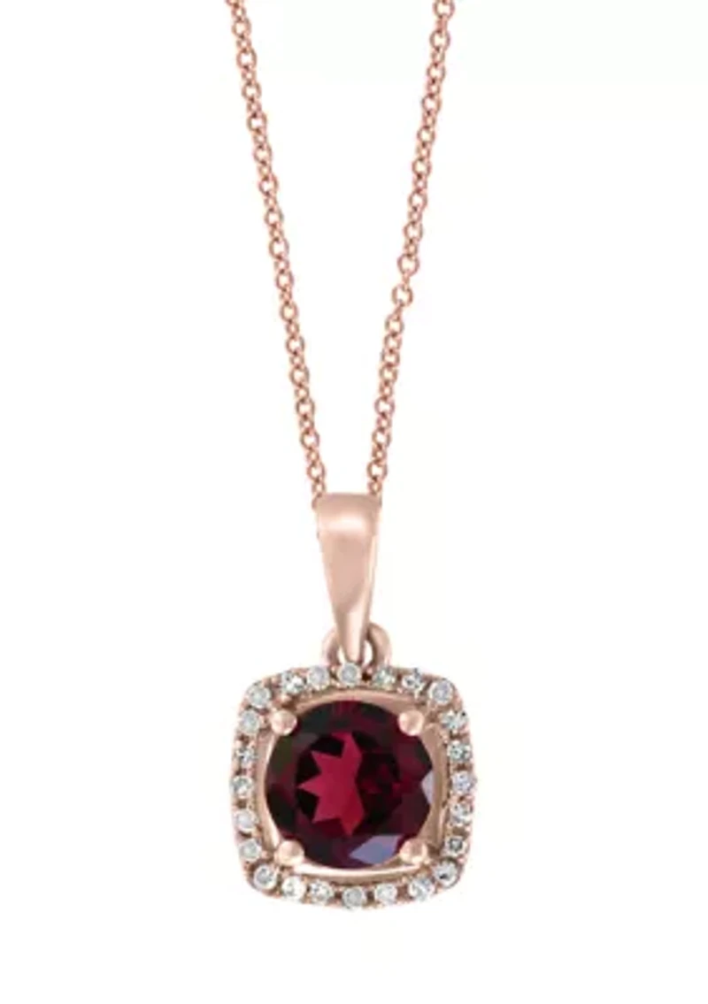  Diamond and Rhodolite Pendant Necklace in 14K Rose Gold 