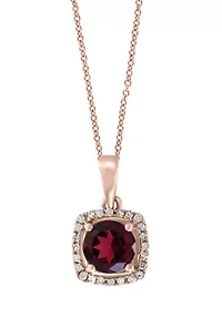  Diamond and Rhodolite Pendant Necklace in 14K Rose Gold 