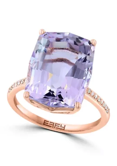 Diamond and Pink Amethyst Ring in 14K Rose Gold