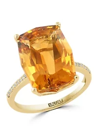Diamond and Citrine Ring in 14K Yellow Gold