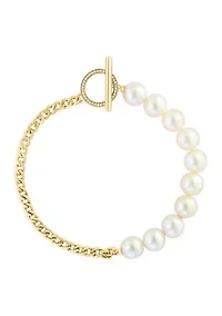 Diamond and Freshwater Pearl Toggle Bracelet in 14K Yellow Gold