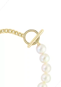 Diamond and Freshwater Pearl Toggle Bracelet in 14K Yellow Gold