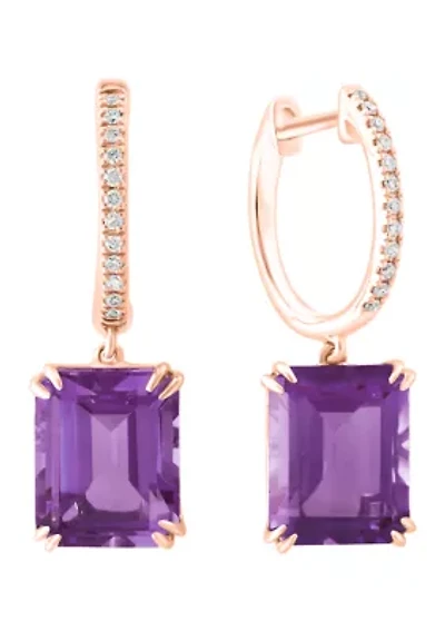 1/10 ct. t.w. Diamond, 6.4 ct. t.w. Amethyst Earrings in 14K Rose Gold