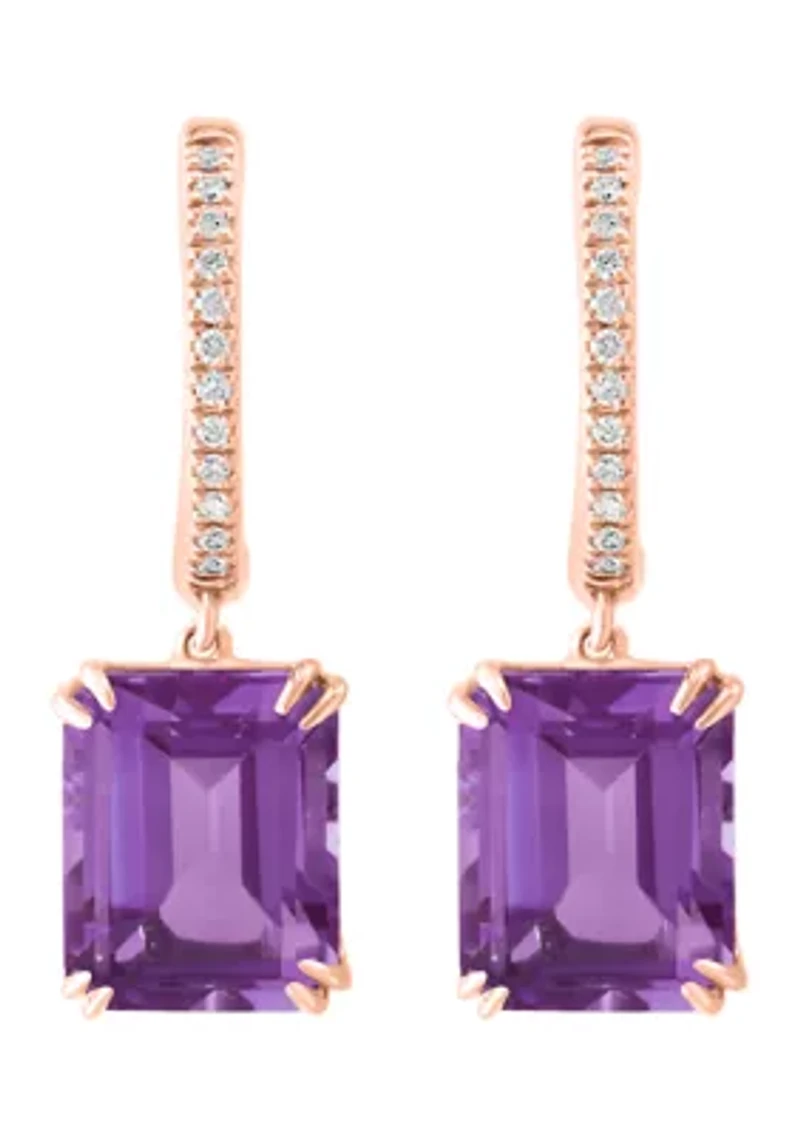 1/10 ct. t.w. Diamond, 6.4 ct. t.w. Amethyst Earrings in 14K Rose Gold