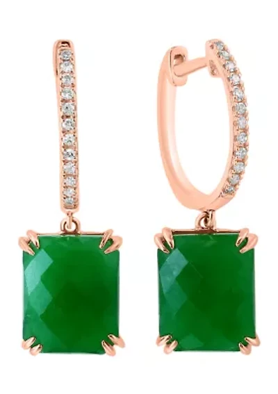 1/10 ct. t.w. Diamond, 8.8 ct. t.w. Jade Earrings in 14K Rose Gold