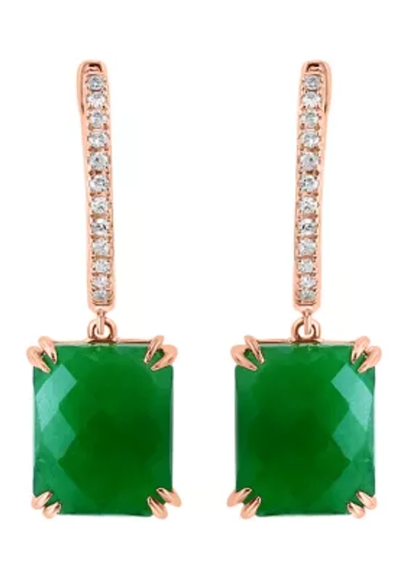 1/10 ct. t.w. Diamond, 8.8 ct. t.w. Jade Earrings in 14K Rose Gold