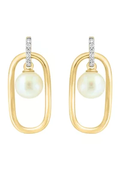 1/10 ct. t.w. Diamond and Freshwater Pearl Earrings in 14K Yellow Gold 