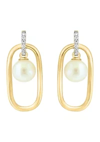 1/10 ct. t.w. Diamond and Freshwater Pearl Earrings in 14K Yellow Gold 