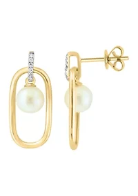 1/10 ct. t.w. Diamond and Freshwater Pearl Earrings in 14K Yellow Gold 