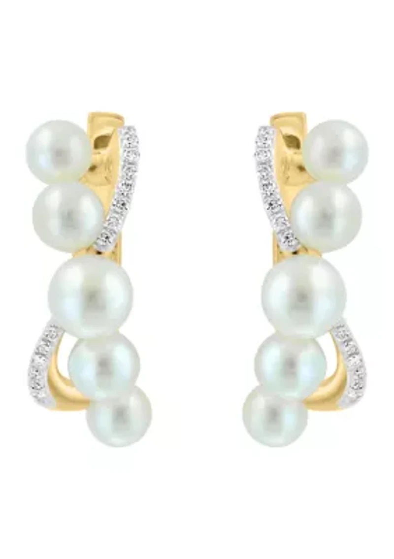 1/8 ct. t.w. Diamond and Freshwater Pearl Earrings in 14K Yellow Gold