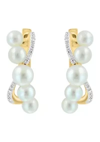 1/8 ct. t.w. Diamond and Freshwater Pearl Earrings in 14K Yellow Gold