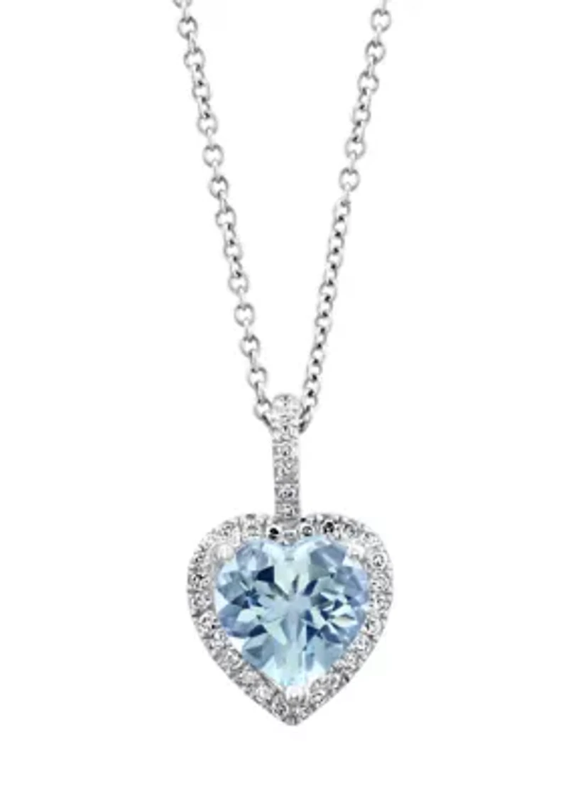 1.5 ct. t.w. Aquamarine, 1/8 ct. t.w. Diamond Pendant Necklace in 14K White Gold