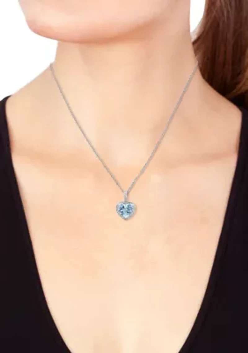 1.5 ct. t.w. Aquamarine, 1/8 ct. t.w. Diamond Pendant Necklace in 14K White Gold