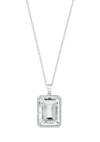 Diamond and White Topaz Emerald Cut Pendant Necklace in 14K White Gold