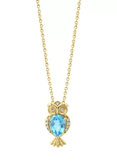 14K Yellow Gold Diamond, Blue Topaz Pendant Necklace