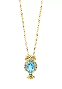 14K Yellow Gold Diamond, Blue Topaz Pendant Necklace