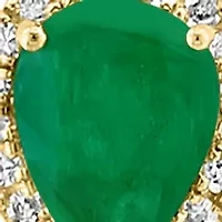 Diamond, Emerald and Freshwater Pearl Pendant Necklace in 14K Yellow Gold