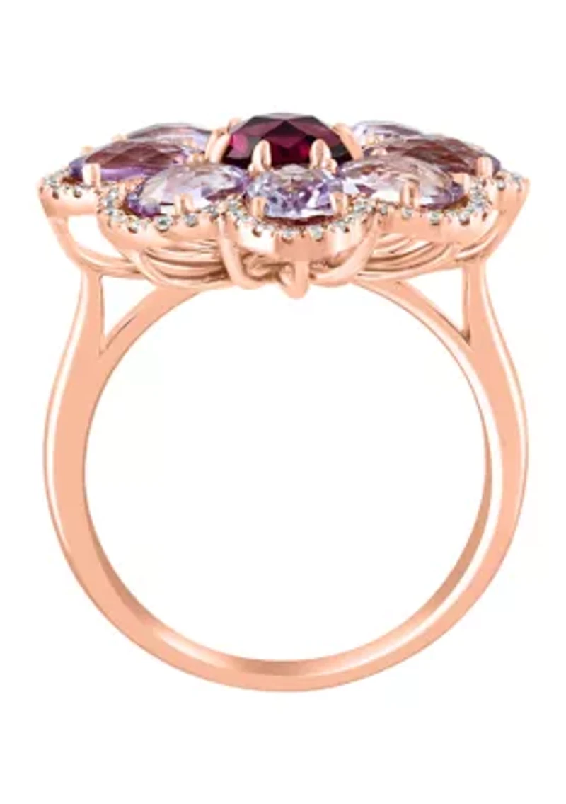 1/3 ct. t.w. Pink Amethyst, Diamond, 3.8 ct. t.w. Rhodolite Ring in 14K Rose Gold
