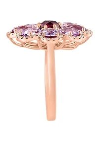 1/3 ct. t.w. Pink Amethyst, Diamond, 3.8 ct. t.w. Rhodolite Ring in 14K Rose Gold