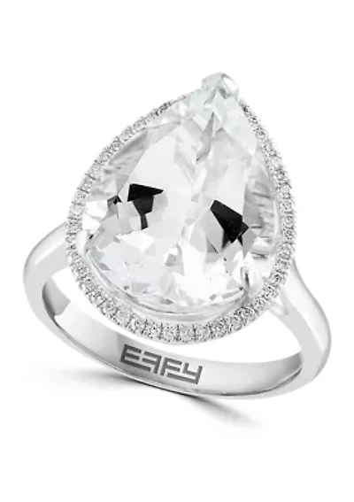 Diamond and White Topaz Pear Ring in 14K White Gold