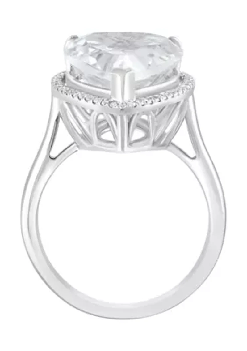 Diamond and White Topaz Pear Ring in 14K White Gold