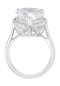 Diamond and White Topaz Pear Ring in 14K White Gold