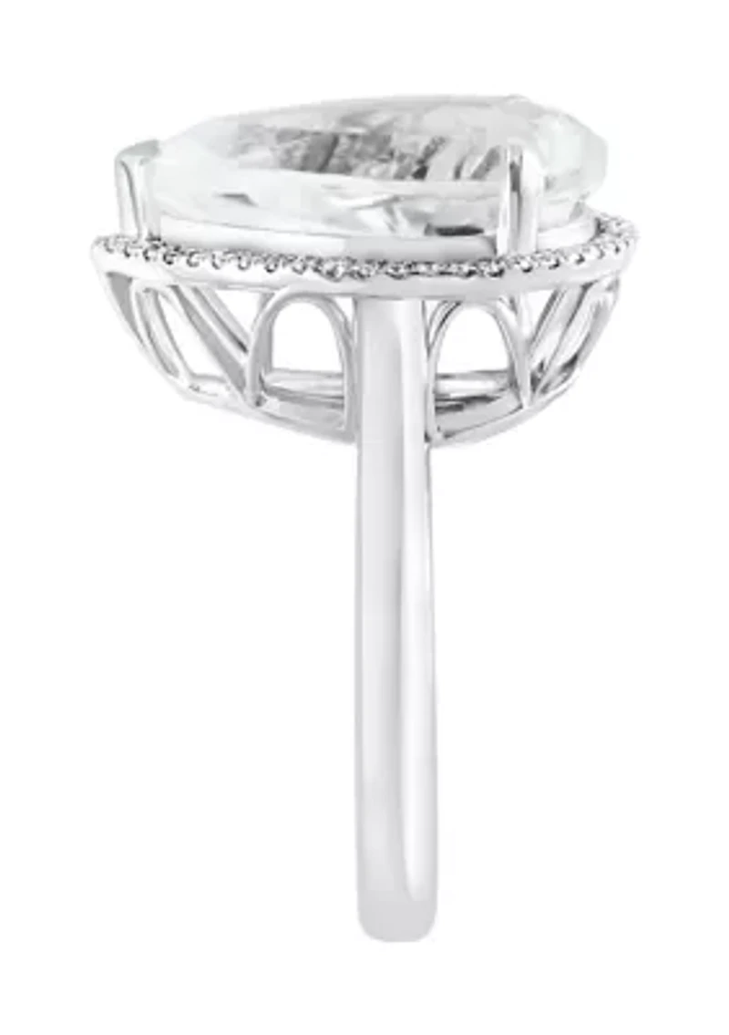 Diamond and White Topaz Pear Ring in 14K White Gold