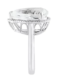 Diamond and White Topaz Pear Ring in 14K White Gold