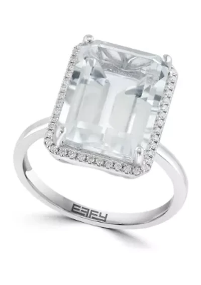 Diamond and White Topaz Emerald Cut Ring in 14K White Gold
