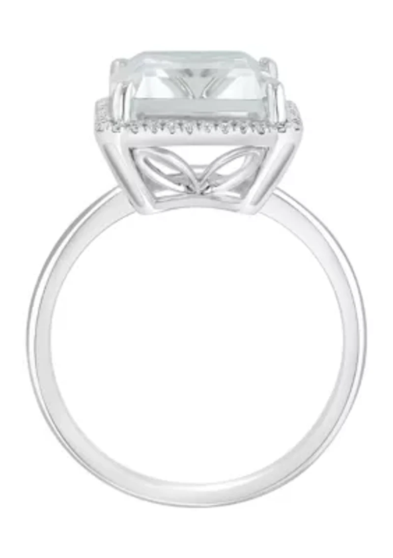 Diamond and White Topaz Emerald Cut Ring in 14K White Gold
