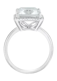 Diamond and White Topaz Emerald Cut Ring in 14K White Gold