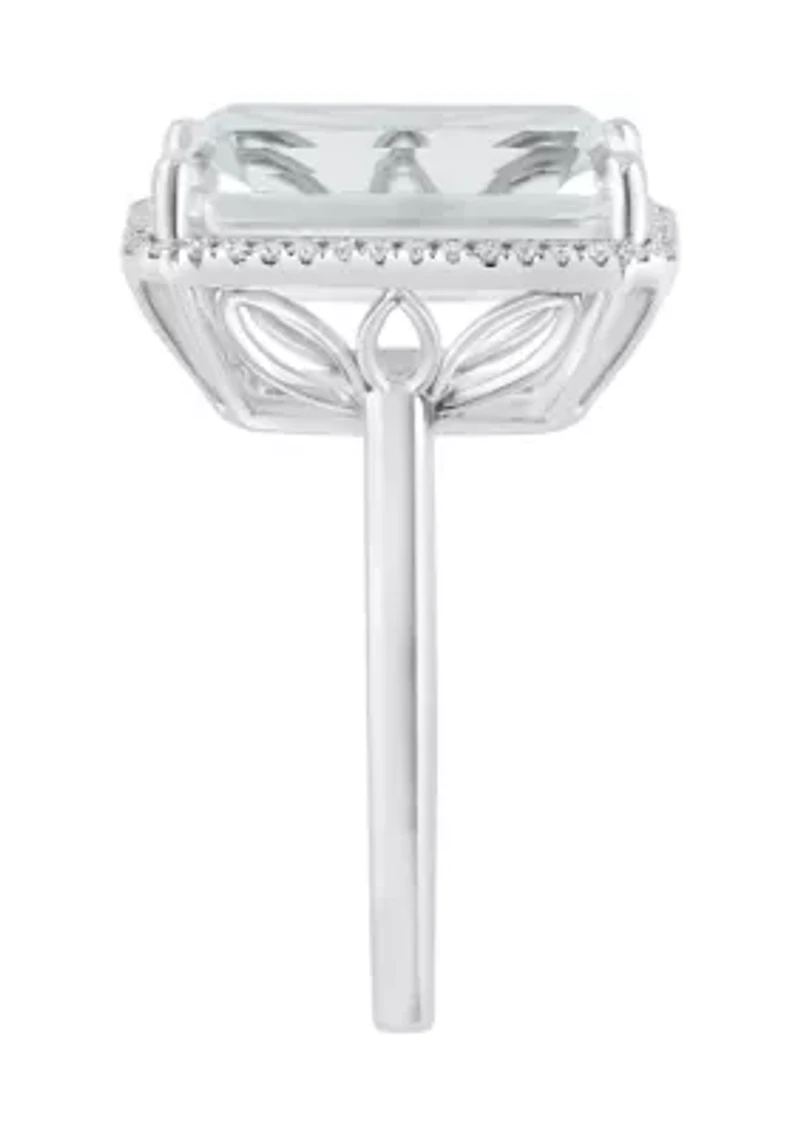 Diamond and White Topaz Emerald Cut Ring in 14K White Gold